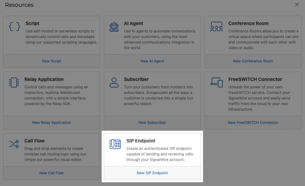 Add new SIP Endpoint Resource.