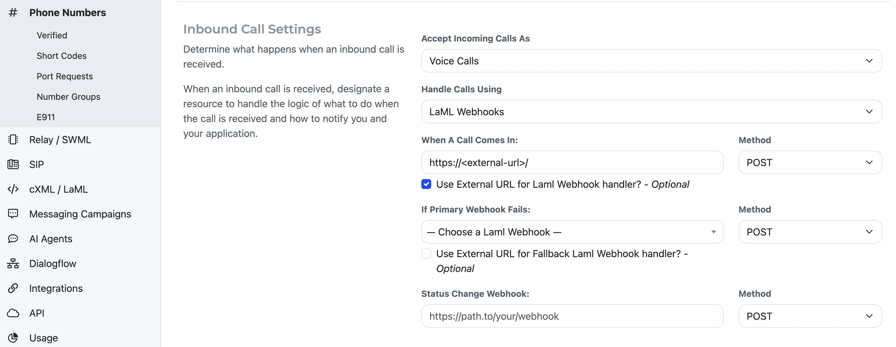 legacy settings for phone number.